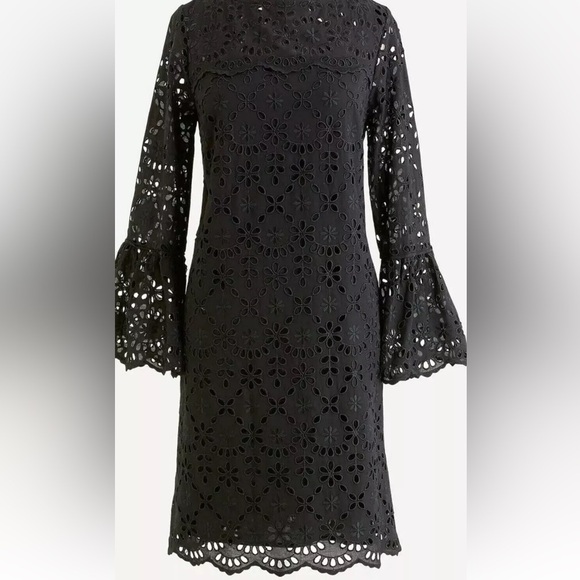 J. Crew black eyelet lace flutter sleeve dress sz 12 - Picture 3 of 11